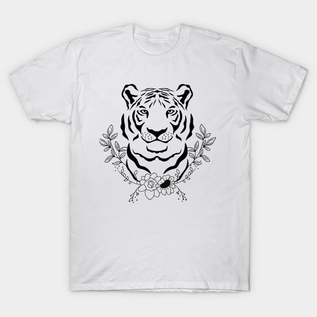 Tiger Face-Floral T-Shirt by Meoipp